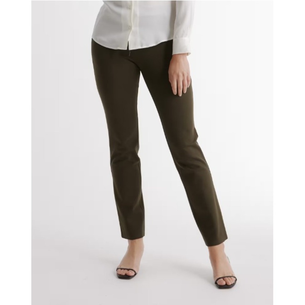 Quince Ultra-Stretch Ponte Straight Leg Pants Olive Green Pull-On Petite XS
